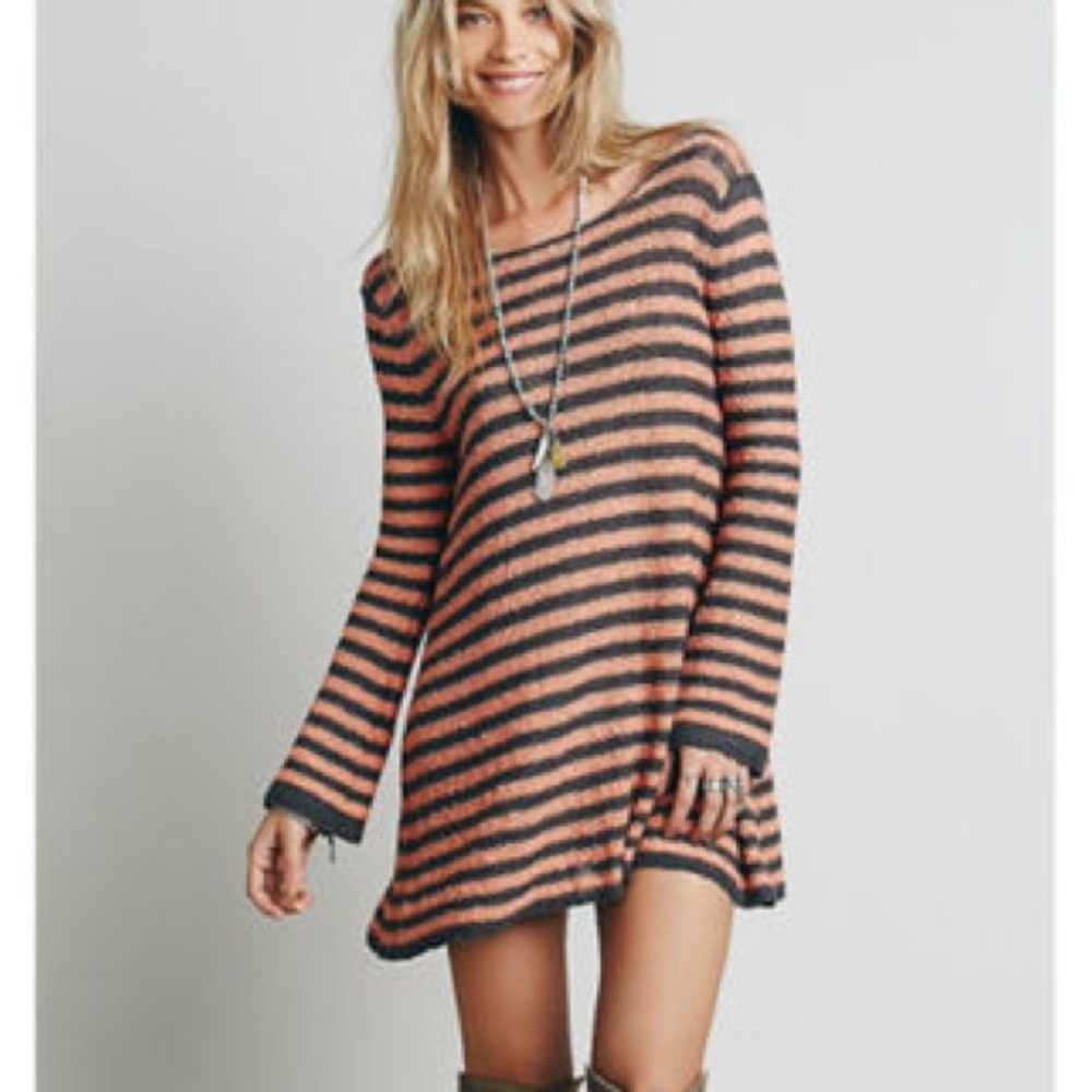 Free People Striped Swing Knit Boho Tunic Sweater Dress medium Counting Stars